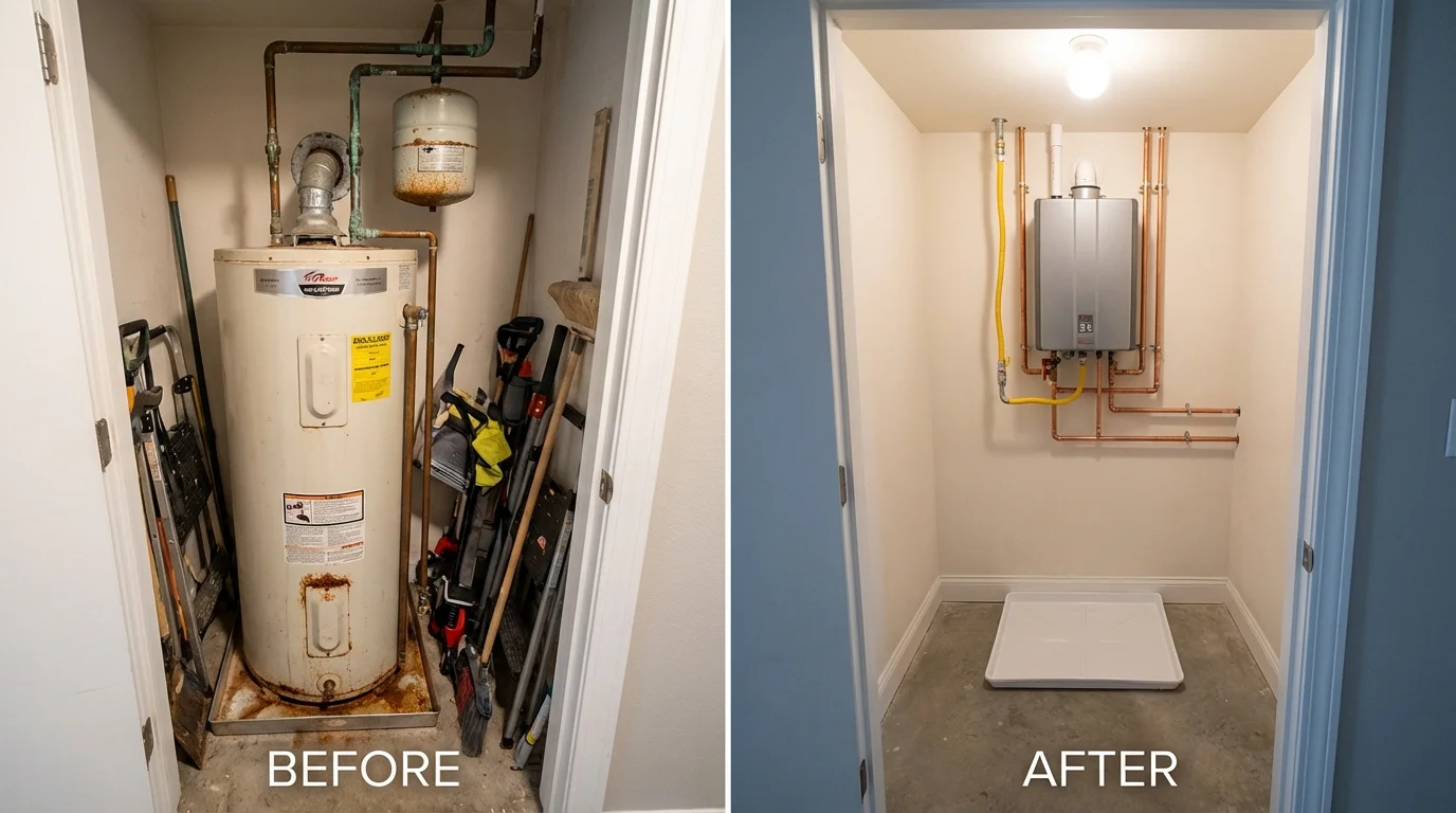 Tank water heater versus wall-mounted tankless unit comparison for Fairbury, IL homeowners